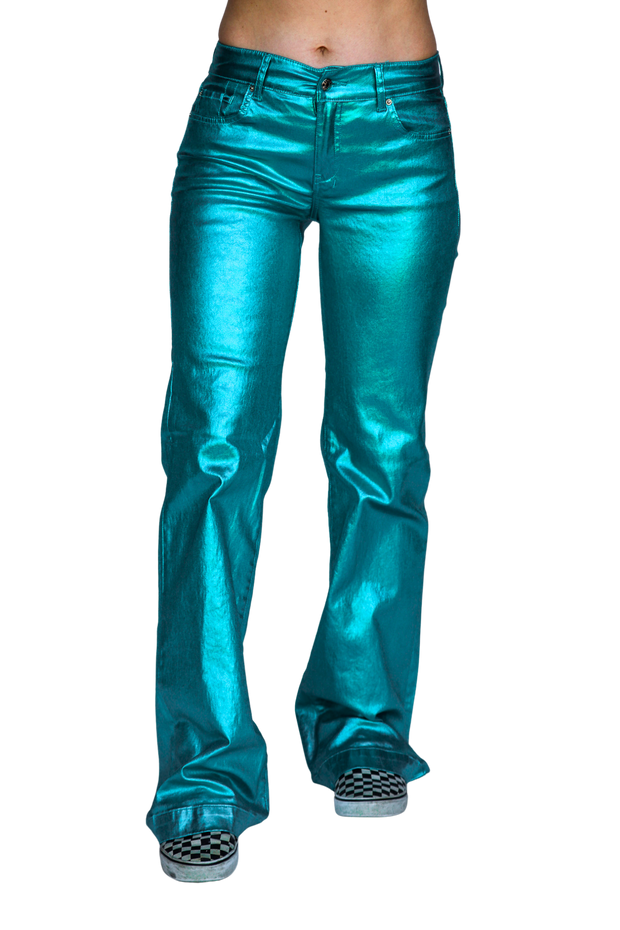 TURQUOISE METALLIC SIGNATURE TROUSERS