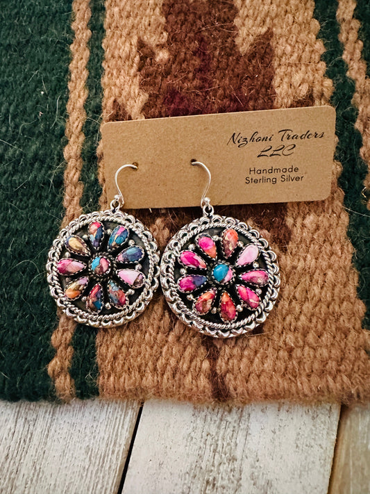 Handmade Pink Dream Mojave & Sterling Silver Cluster Dangle Earrings