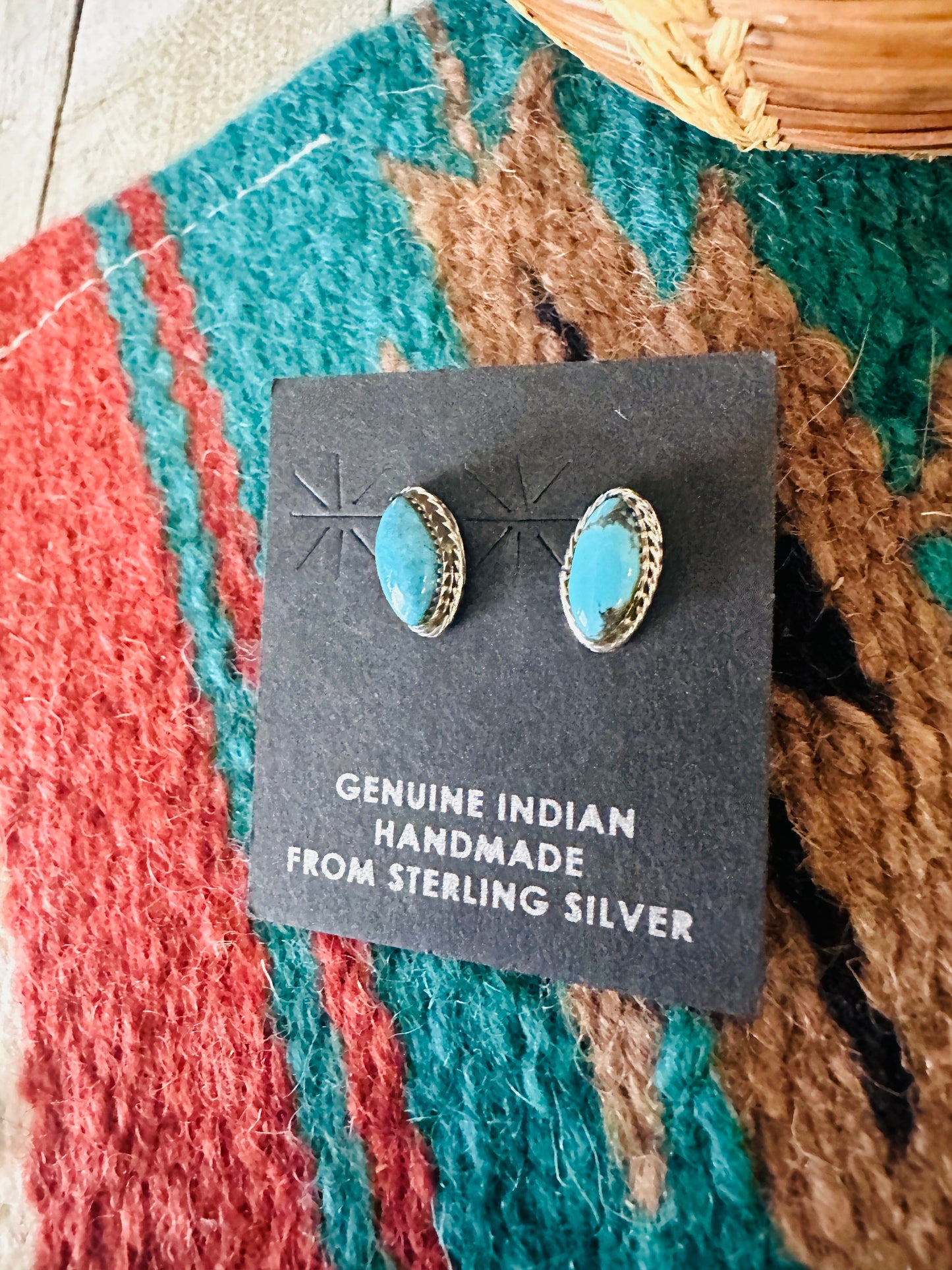 Navajo Turquoise and Sterling Silver Marquise  Stud Earrings
