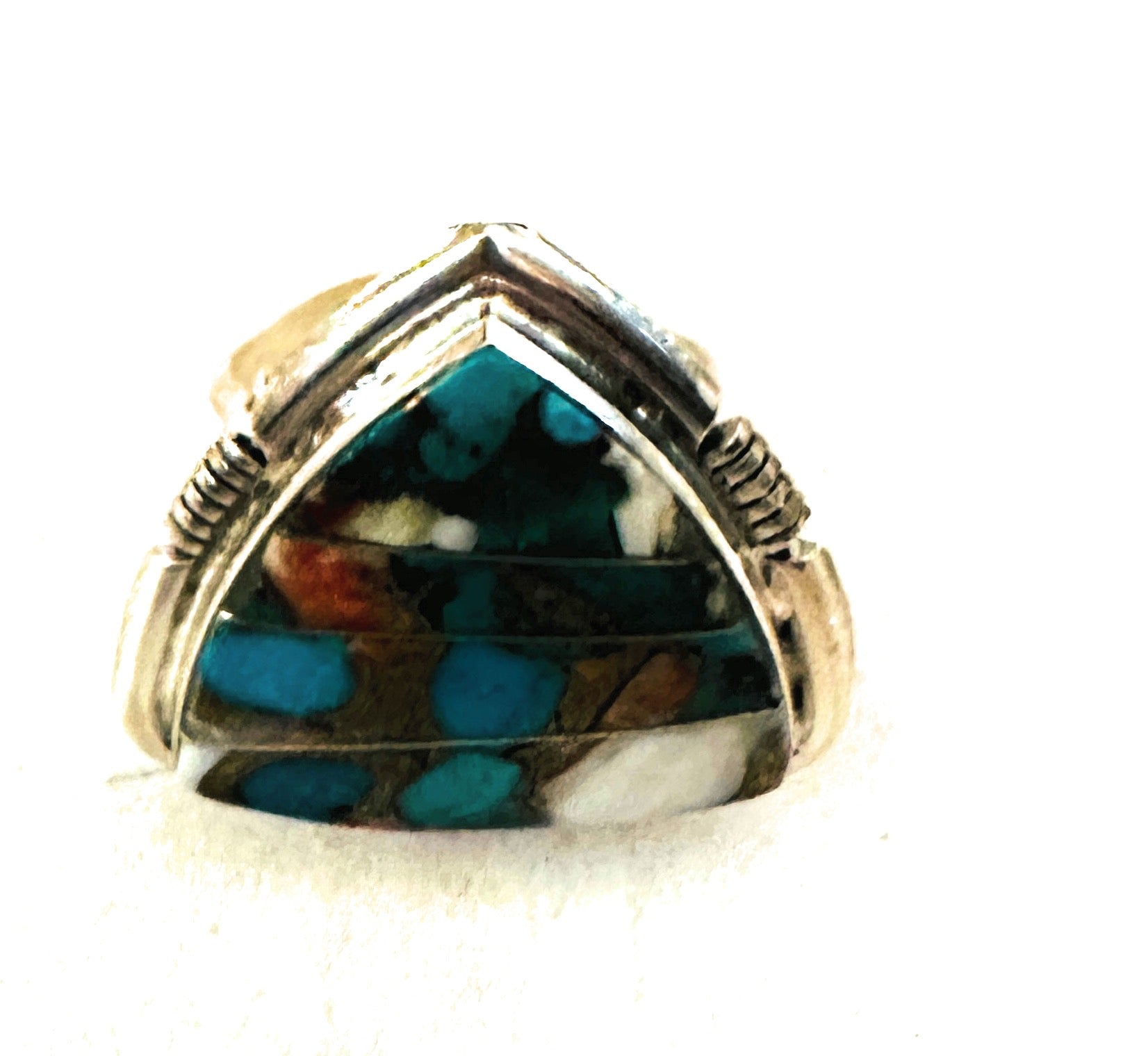 Navajo Spice & Sterling Silver Inlay Ring Size 9