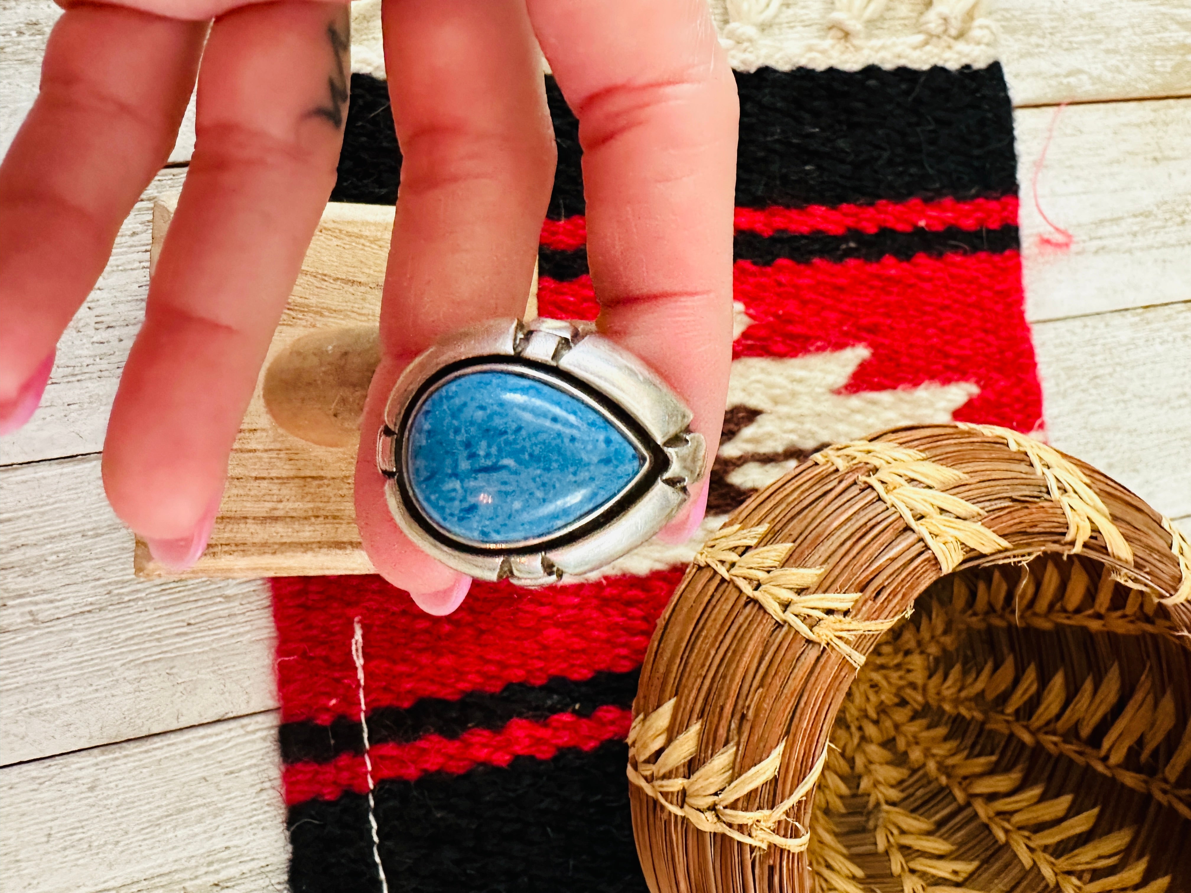 Old Pawn Vintage Navajo Sterling Silver & Denim Lapis Ring Size 9