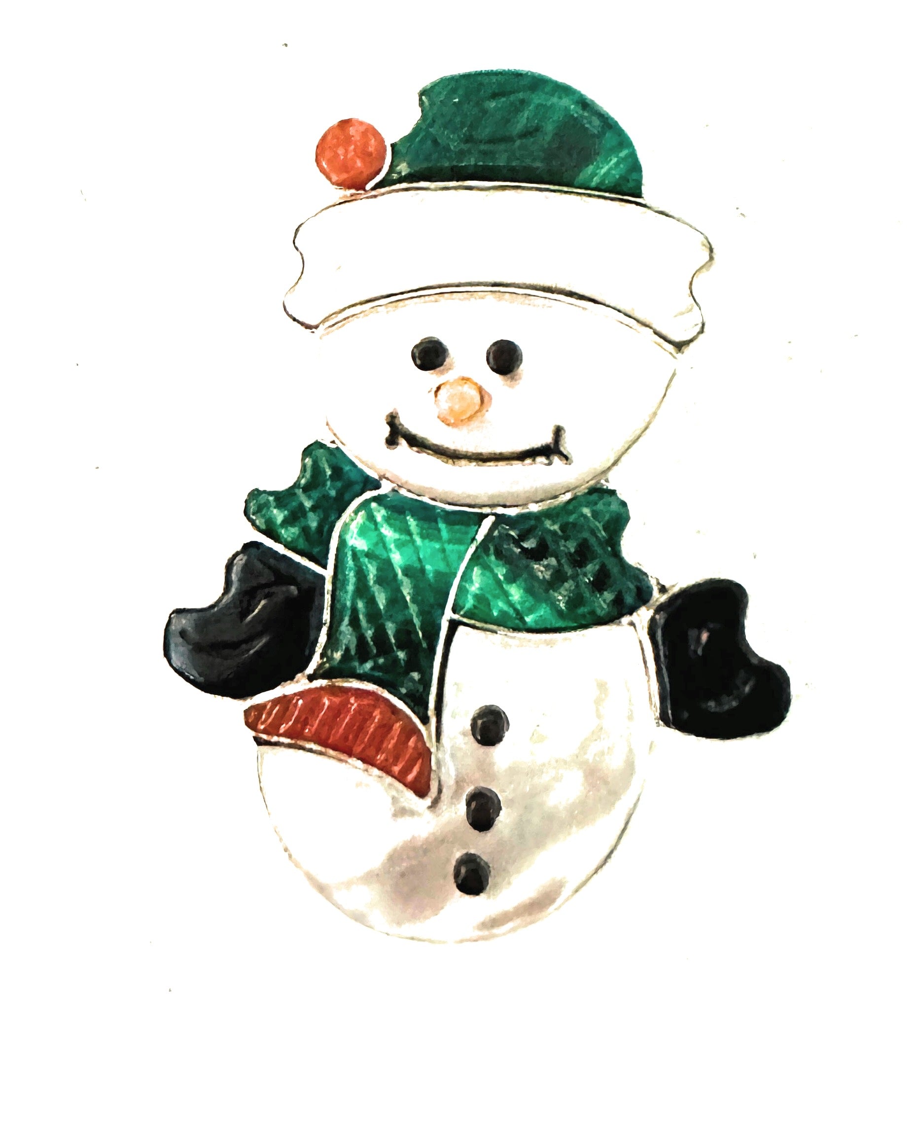 Zuni Multi Stone & Sterling Silver Inlay Snowman Brooch/ Pendant