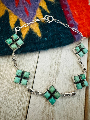 Navajo Turquoise & Sterling Silver Link Bracelet by Julia Etsitty