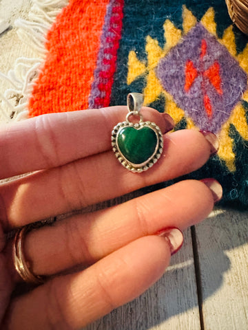 Navajo Malachite & Sterling Silver Heart Pendant