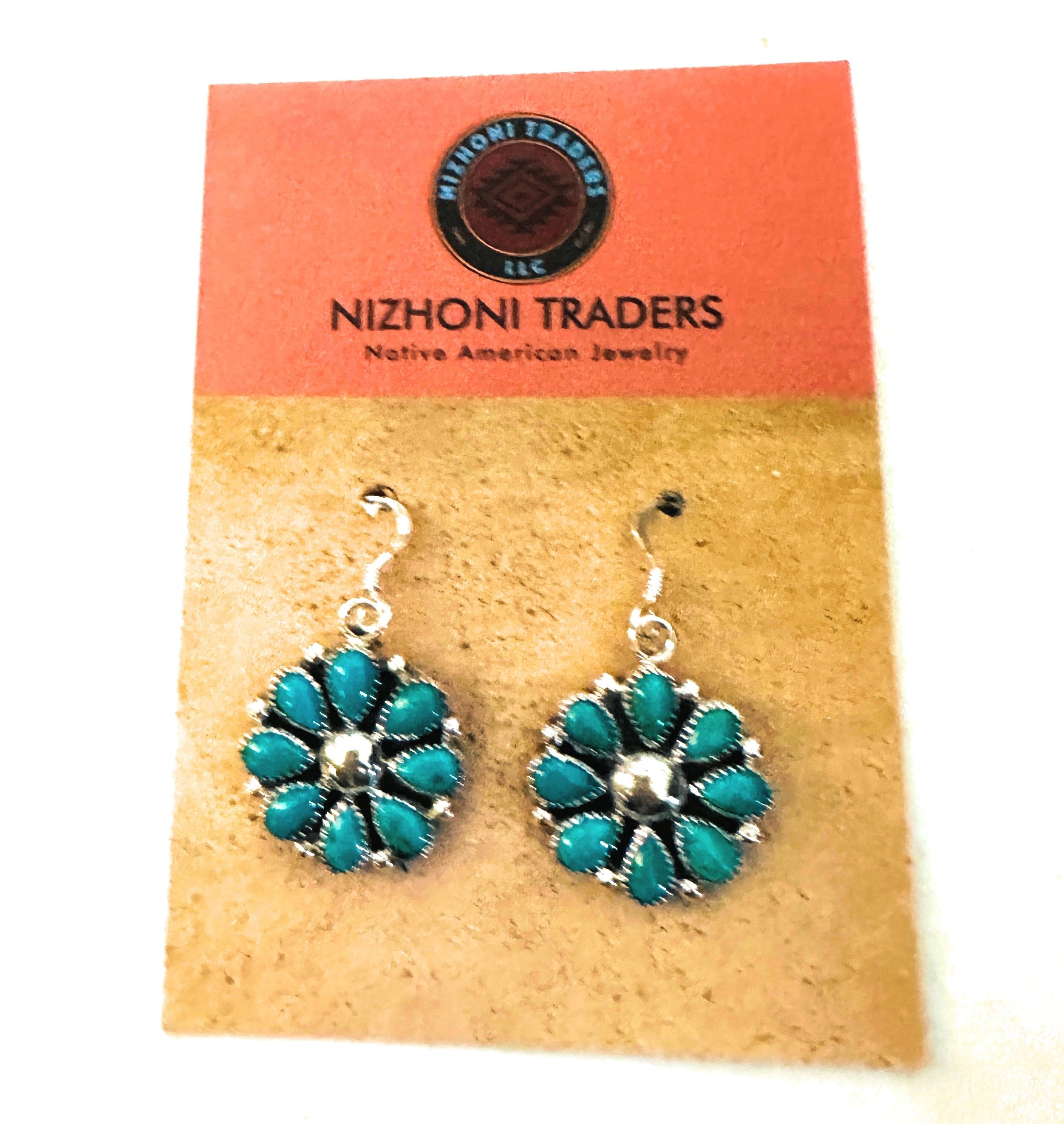 Navajo Sterling Silver & Turquoise Cluster Dangle Earrings