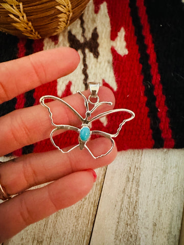 Navajo Turquoise & Sterling Silver Butterfly Pendant