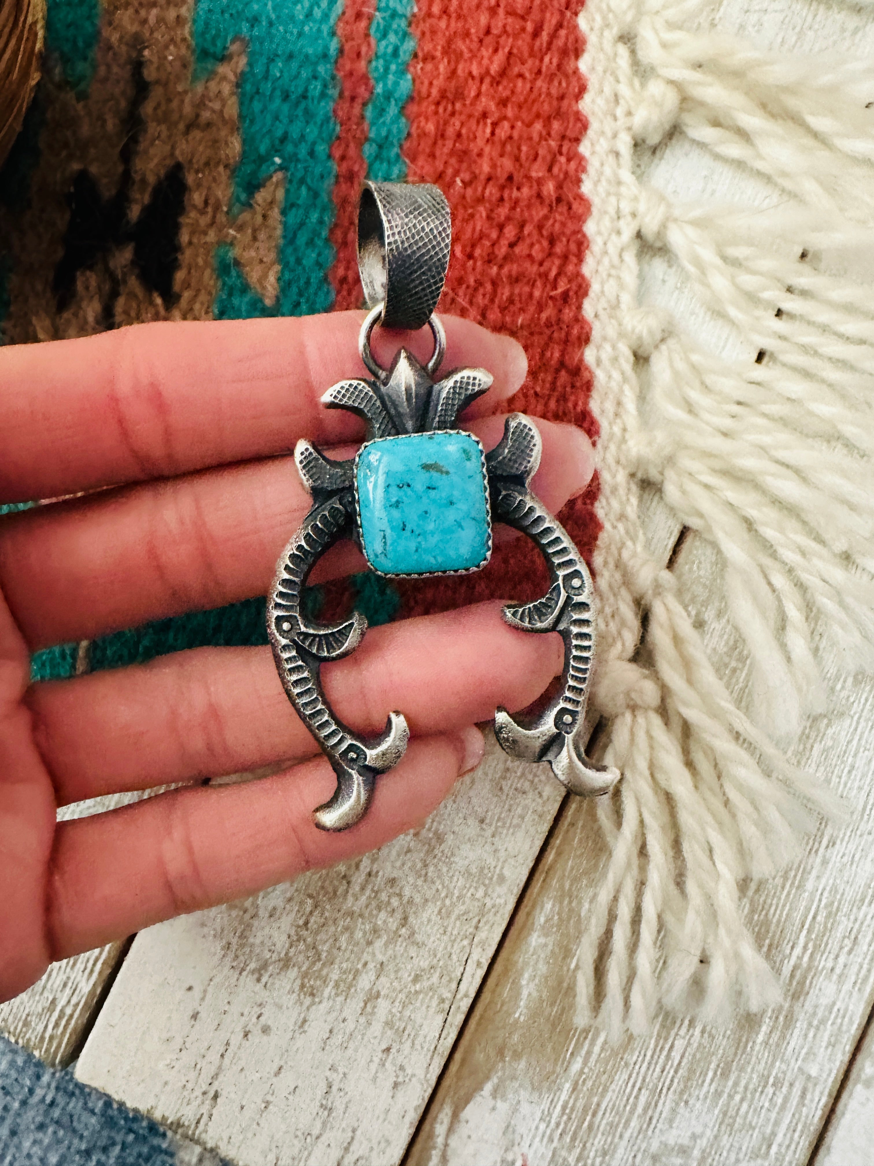 Navajo Turquoise & Sterling Silver Naja Pendant