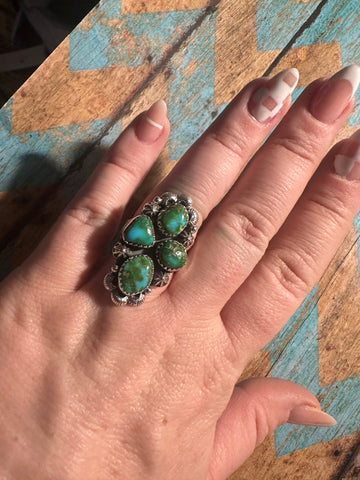 Beautiful Handmade Sonoran Mountain Turquoise And Sterling Silver Adjustable 4 Stone Ring