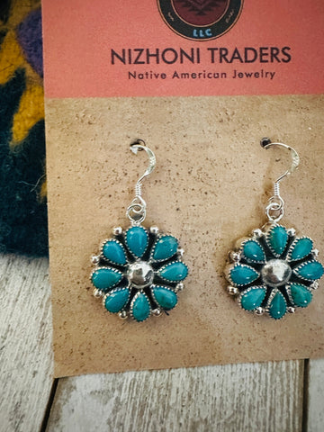 Navajo Sterling Silver & Turquoise Cluster Dangle Earrings