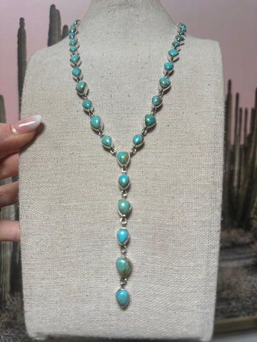 Handmade Turquoise & Sterling Silver Lariat Necklace Signed Nizhoni