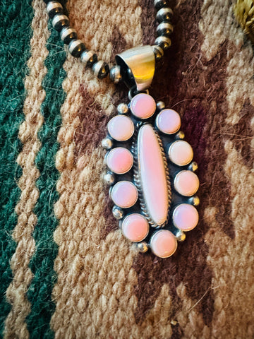 Navajo Queen Pink Conch Shell & Sterling Silver Cluster Pendant