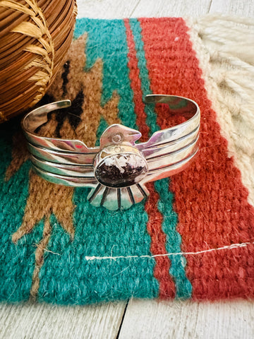 Navajo Wild Horse & Sterling Silver Thunderbird Cuff Bracelet