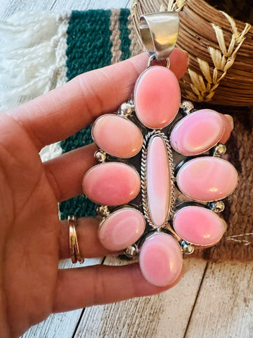 Navajo Queen Pink Conch Shell & Sterling Silver Cluster Pendant