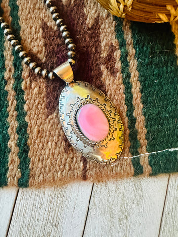 Navajo Queen Pink Conch Shell & Sterling Silver Concho Pendant