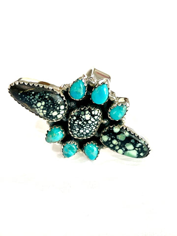 Beautiful Handmade New Lander Turquoise, Turquoise And Sterling Silver Adjustable Ring