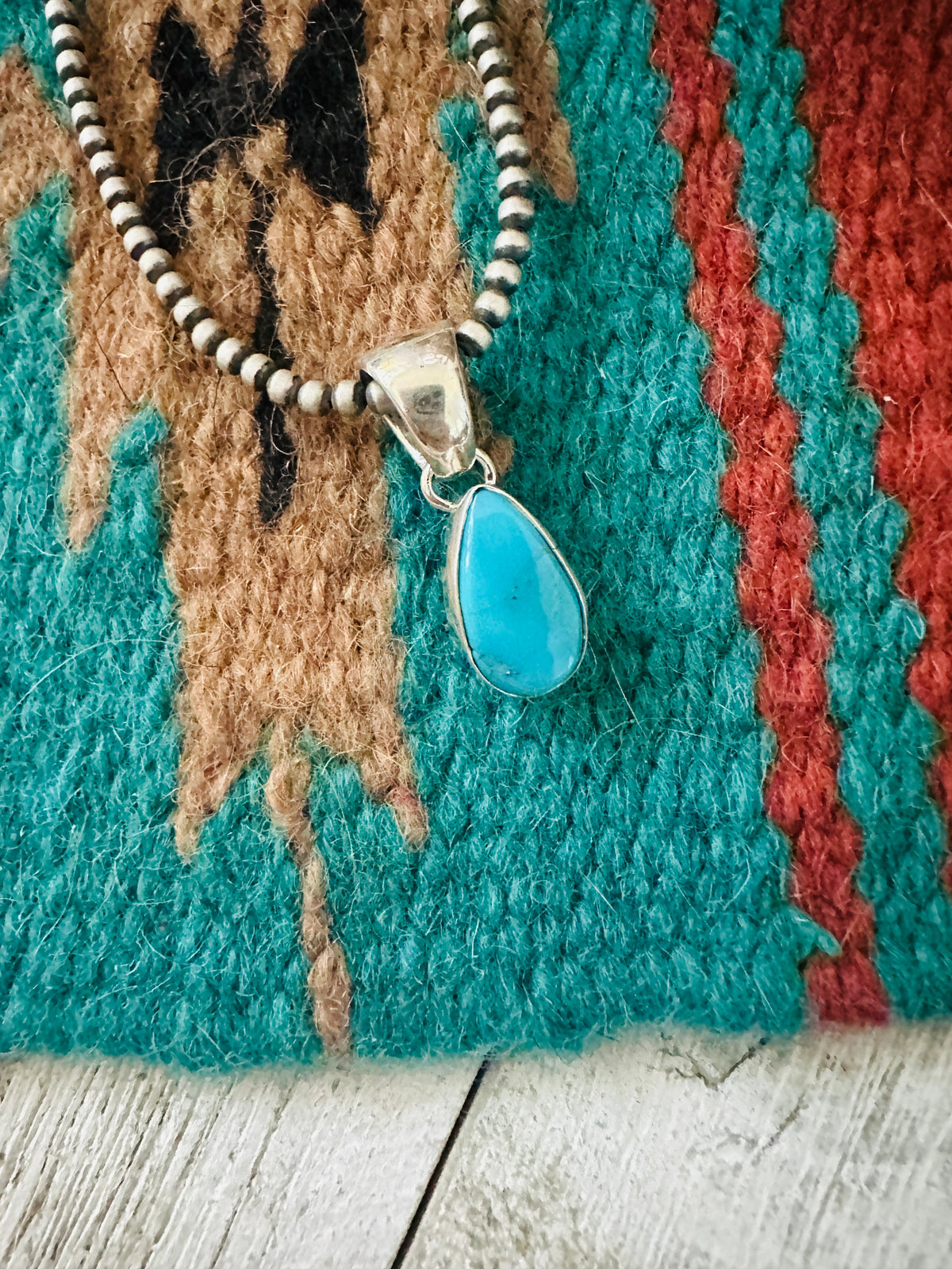 Navajo Turquoise & Sterling Silver Teardrop Pendant