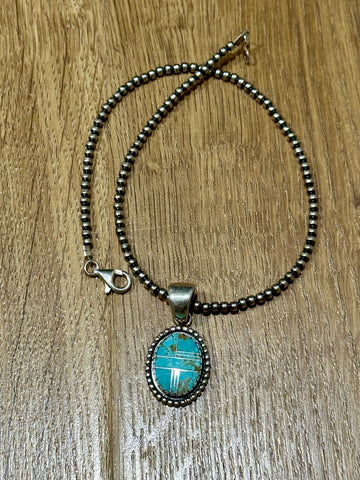 Navajo Turquoise Sterling Silver 1.25” Oval Pendant