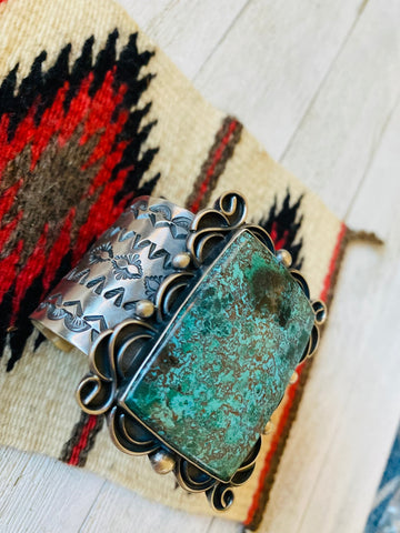 Navajo Tibetan Turquoise & Sterling Silver Cuff Bracelet Signed