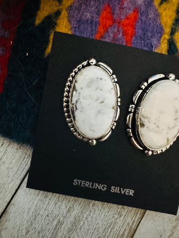 Navajo White Buffalo & Sterling Silver Post Earrings