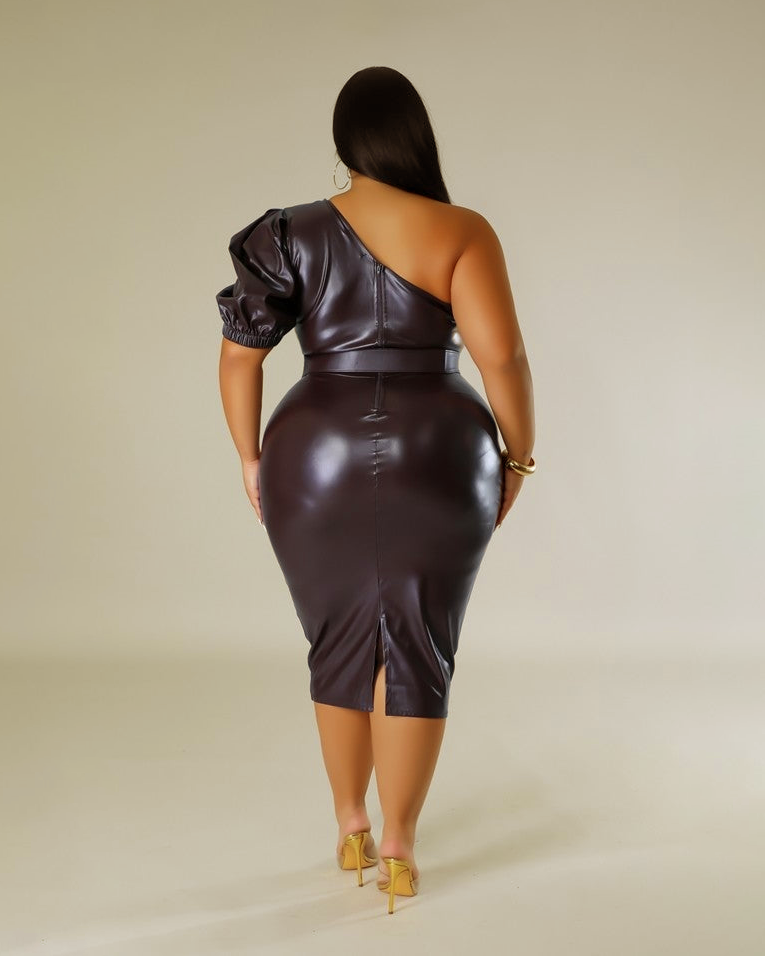 Faux Leather Semi-stretch Dress