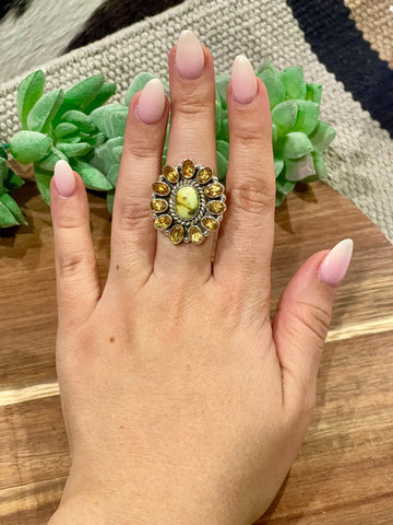 Beautiful Handmade Multi Stone , Palomino Variscite And Sterling Silver Adjustable Ring