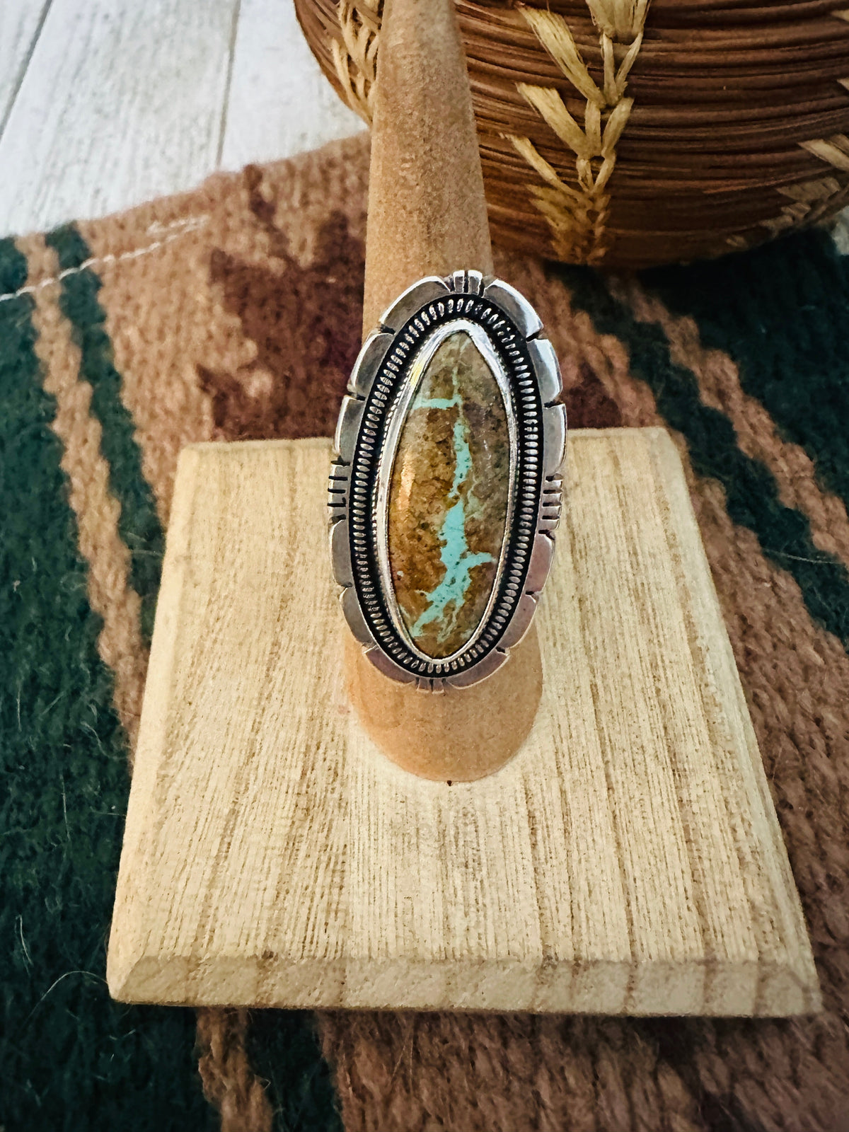 Navajo Royston Turquoise & Sterling Silver Ring Size 5.75 by Wydell Billie