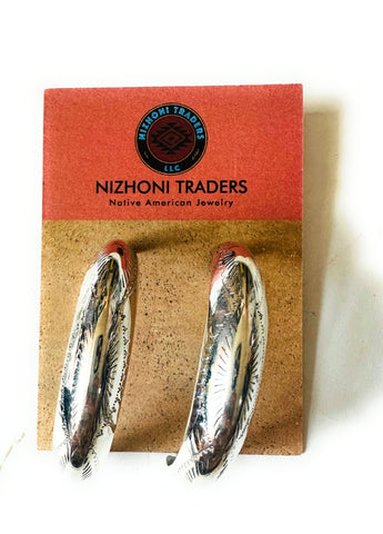 Navajo Hand Stamped Sterling Silver Hoop Earrings