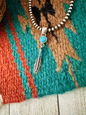 Navajo Turquoise & Sterling Silver Feather Pendant