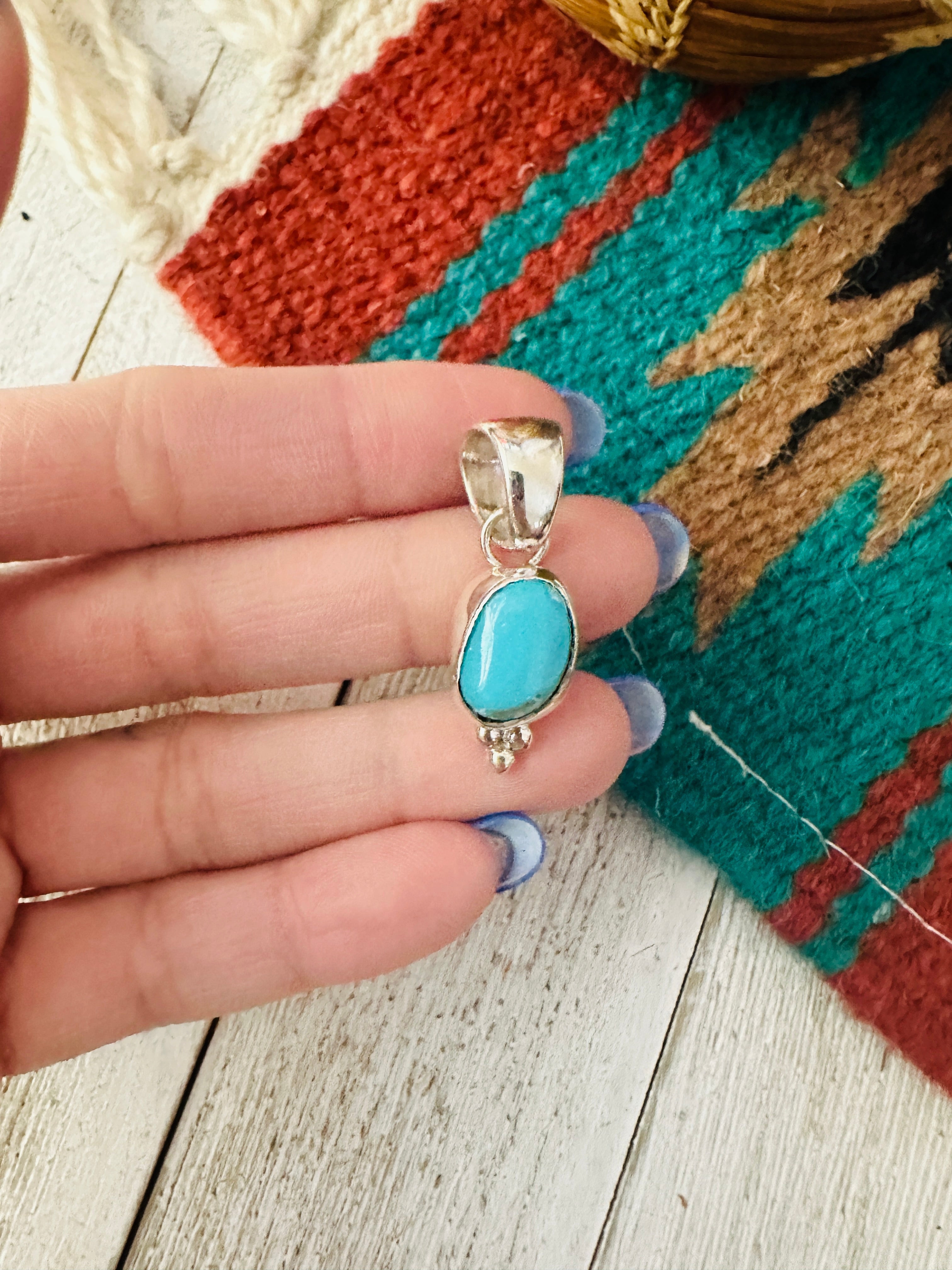 Navajo Kingman Turquoise & Sterling Silver Pendant