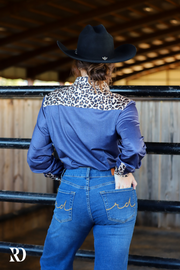 DENIM & LEOPARD PERFORMANCE RODEO SHIRT (ADULT)