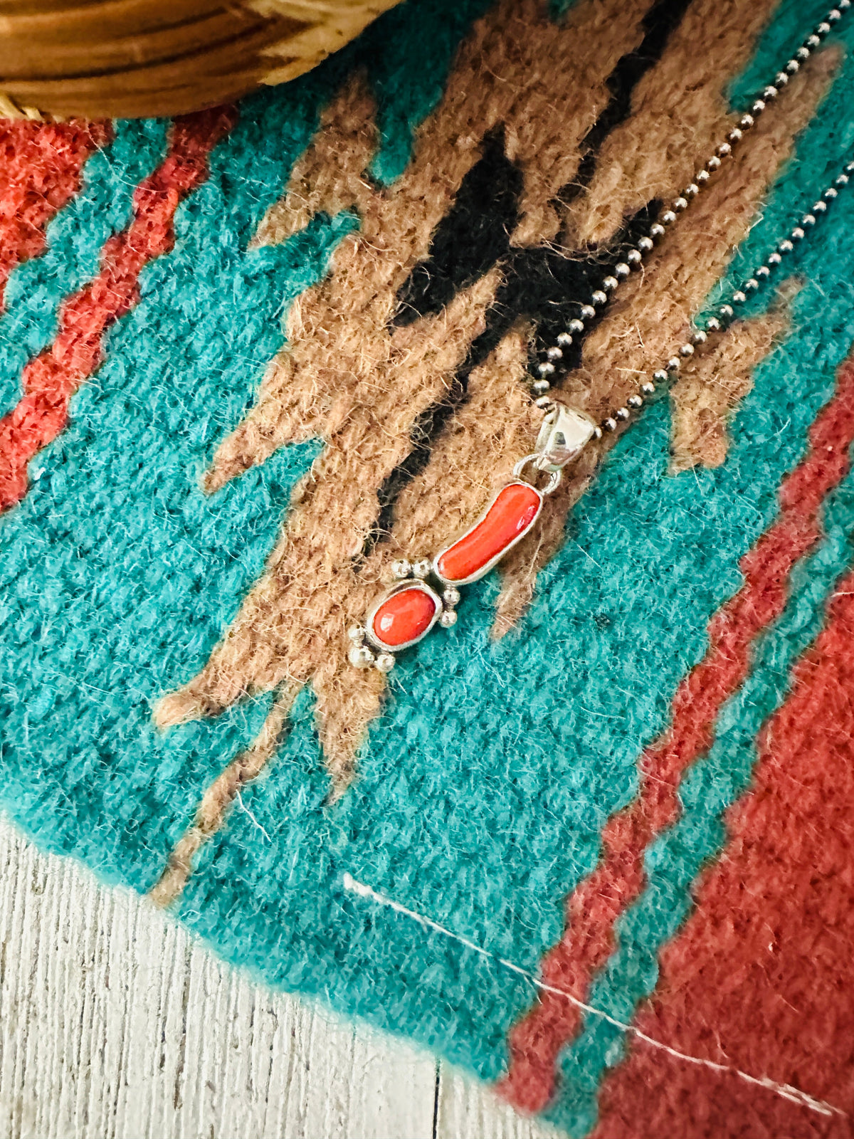 Navajo Red Coral & Sterling Silver Pendant