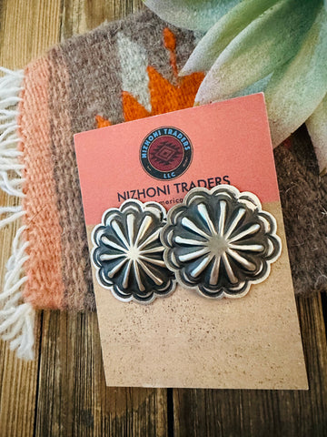 Navajo Sterling Silver Concho Stud Earrings