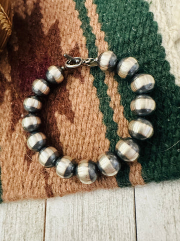 Navajo 12mm Sterling Silver Pearl Beaded Bracelet