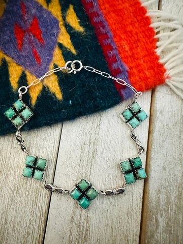 Navajo Turquoise & Sterling Silver Link Bracelet by Julia Etsitty