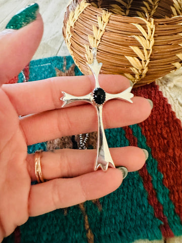 Navajo Black Onyx & Sterling Silver Cross Pendant