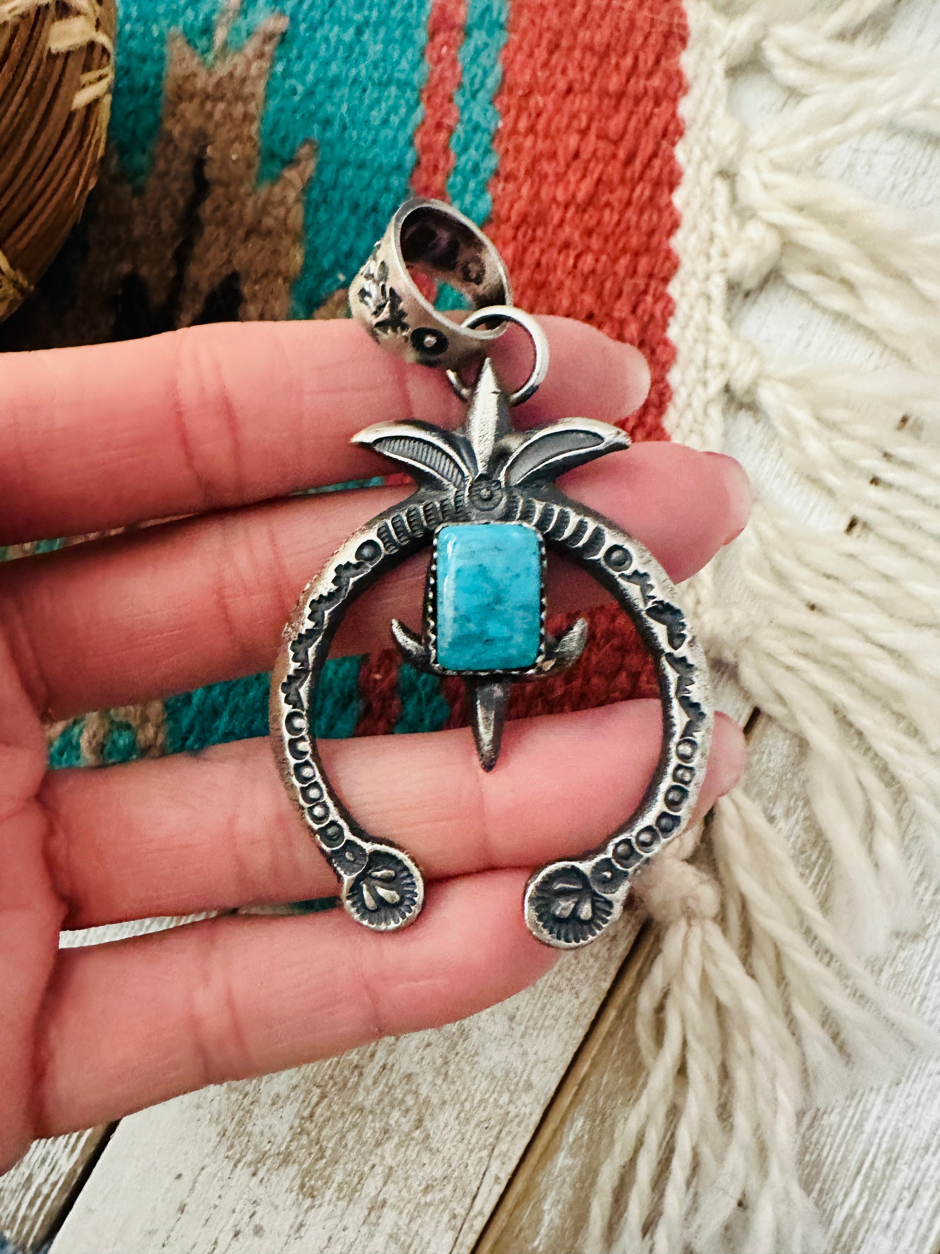 Navajo Turquoise & Sterling Silver Naja Pendant