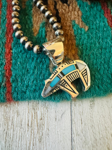 Navajo Sonoran Mountain Turquoise & Sterling Silver Bear Pendant