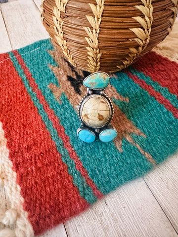 Navajo Ribbon Turquoise & Sterling Silver Adjustable Ring