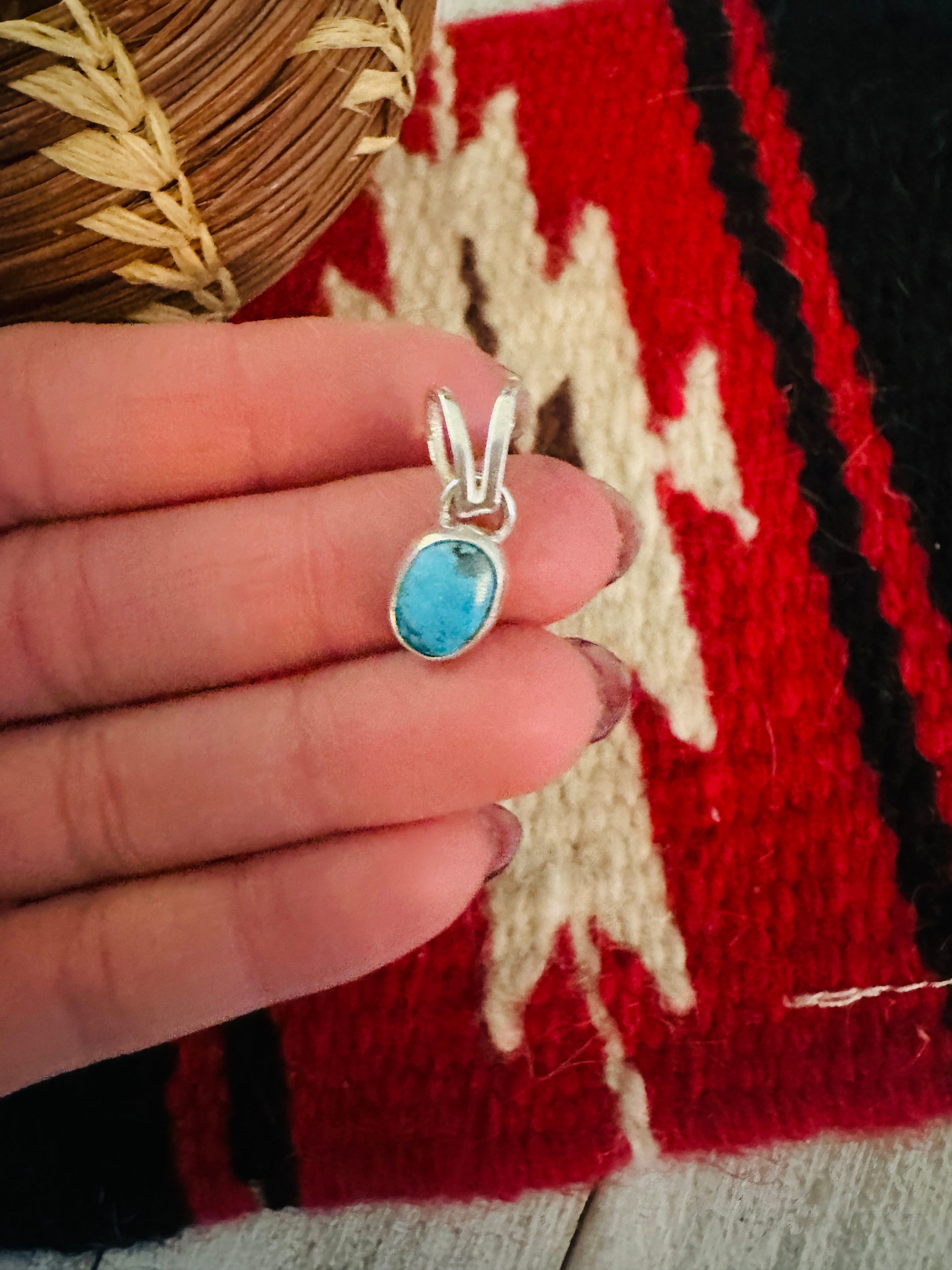 Navajo Sterling Silver & Kingman Turquoise Mini Pendant