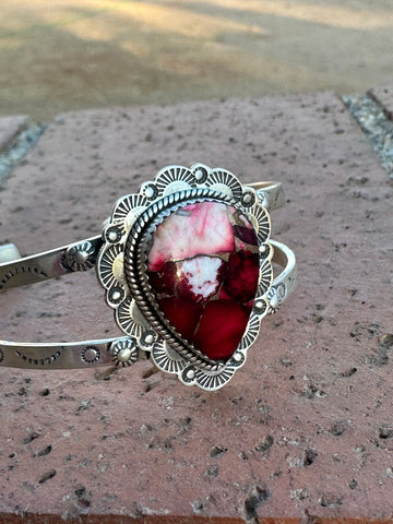 Handmade Sterling Silver & Dahlia Rose Cuff Bracelet