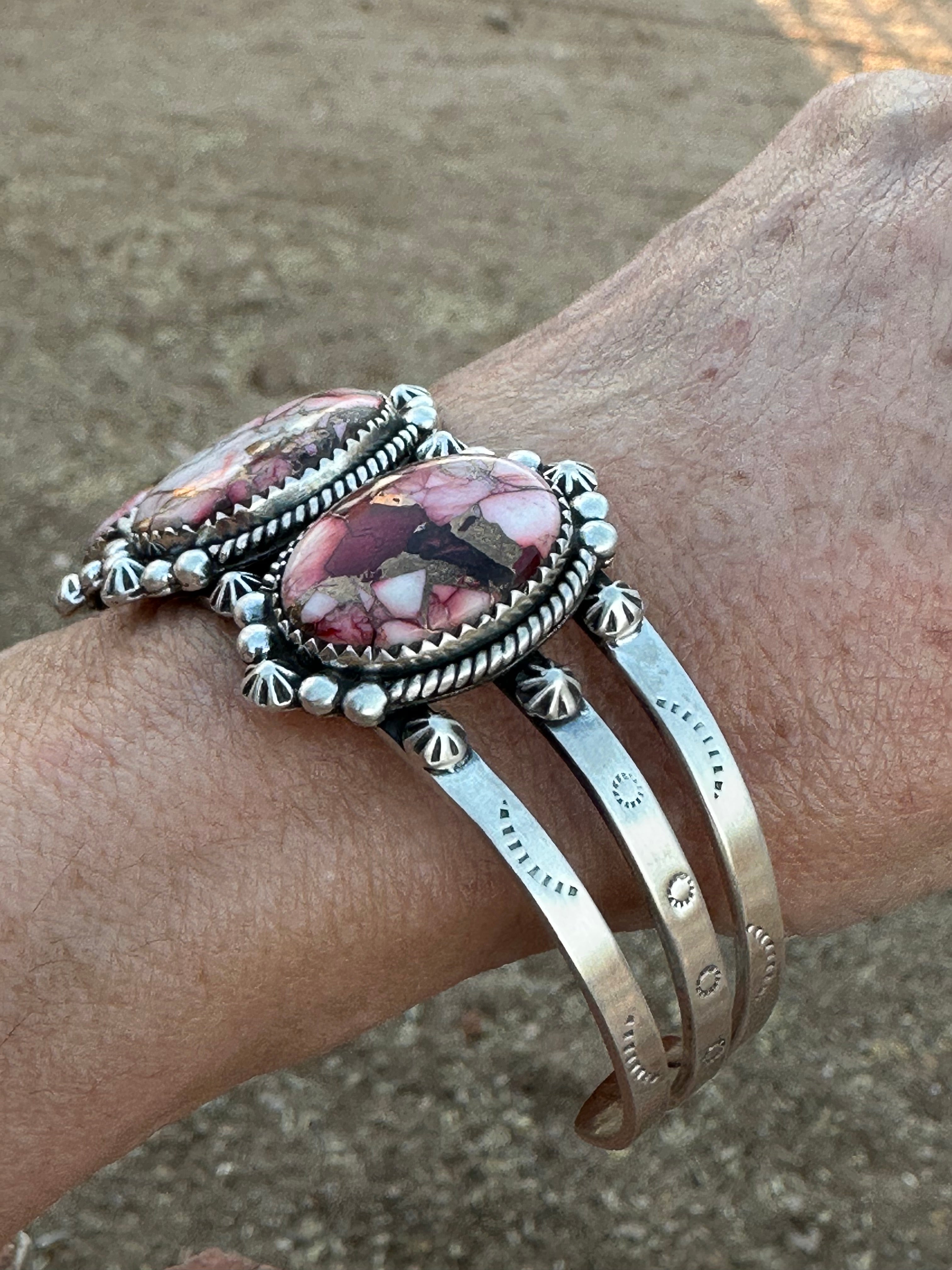 Handmade Sterling Silver & Dahlia Rose Cuff Bracelet