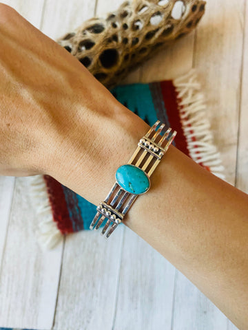 Navajo Sterling Silver & Kingman Turquoise Cuff Bracelet