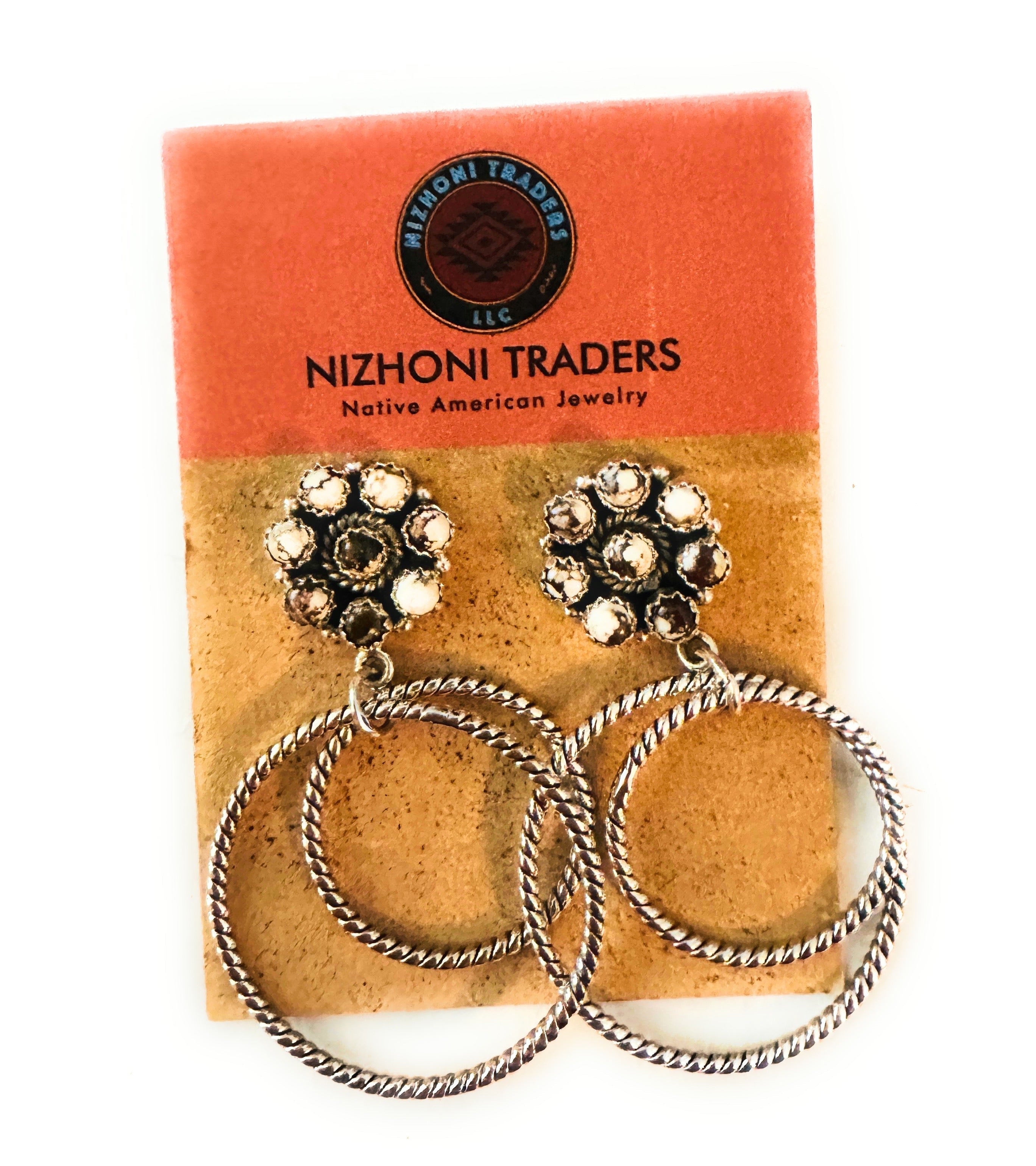 Handmade Wild Horse & Sterling Silver Hoop Earrings Signed Nizhoni