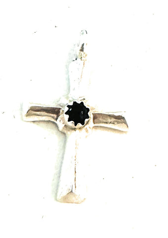 Navajo Black Onyx & Sterling Silver Cross Pendant CR29