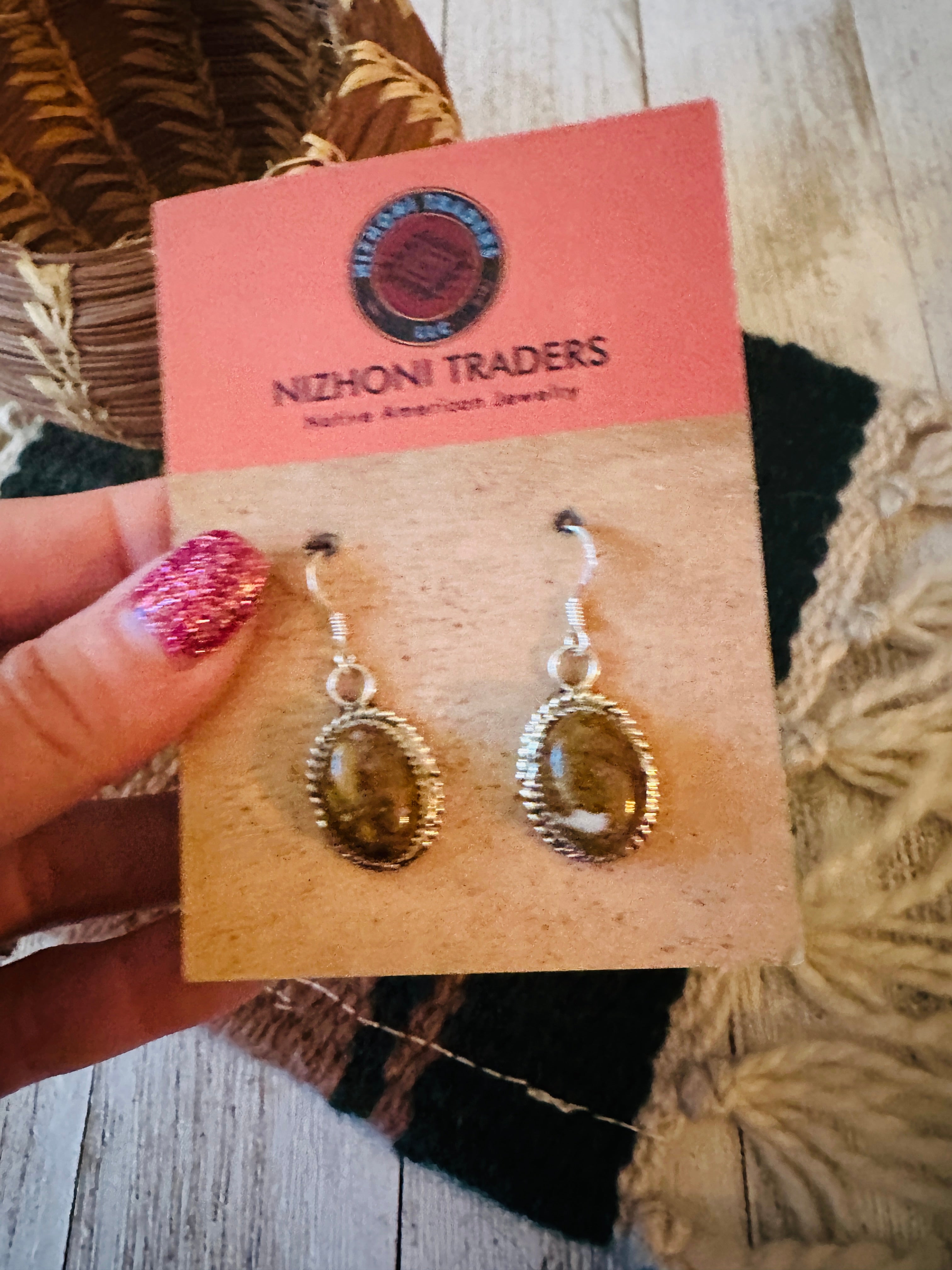 Navajo Sterling Silver, & Jasper Dangle Earrings