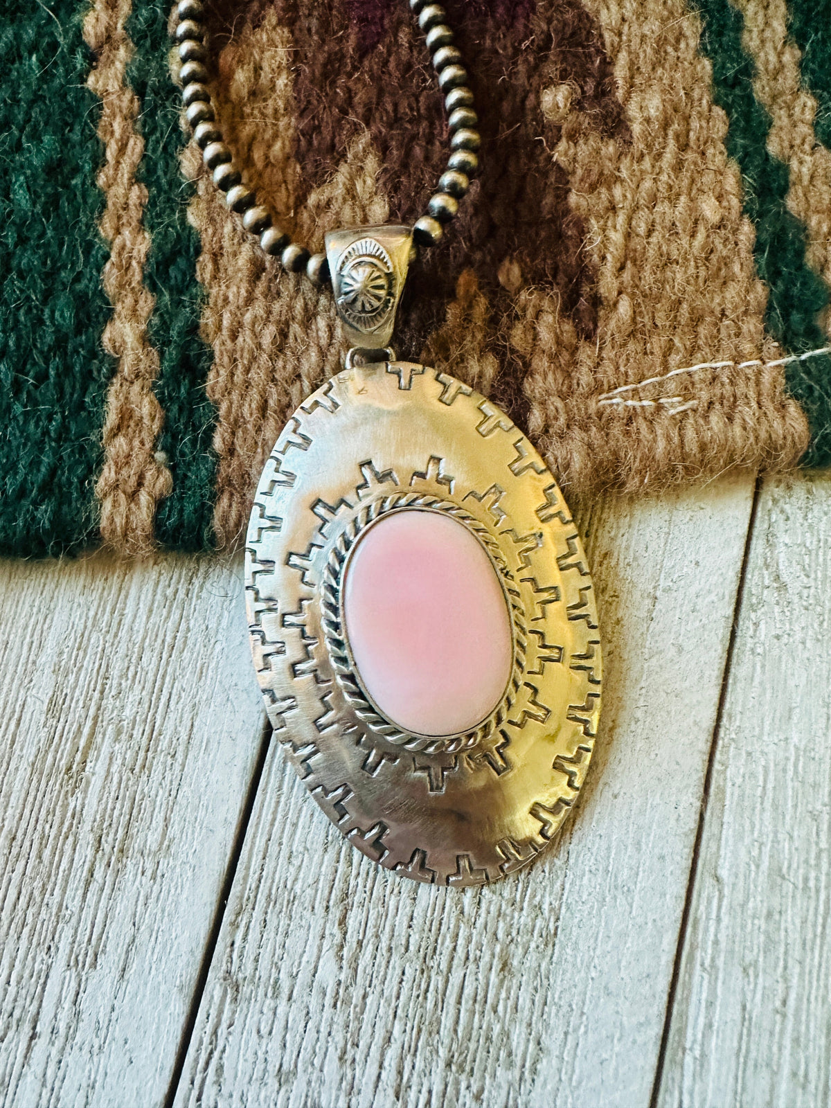 Navajo Queen Pink Conch Shell & Sterling Silver Concho Pendant