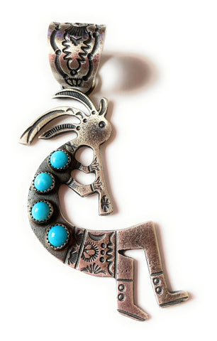 Navajo Turquoise & Sterling Silver Kokopelli Pendant by Kevin Billah