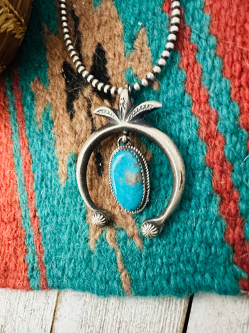 Navajo Turquoise & Sterling Silver Naja Pendant by Martha Cayatineto