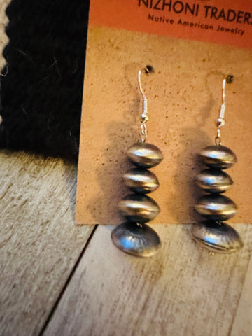 Navajo Sterling Silver Pearl Beaded Drop Earrings