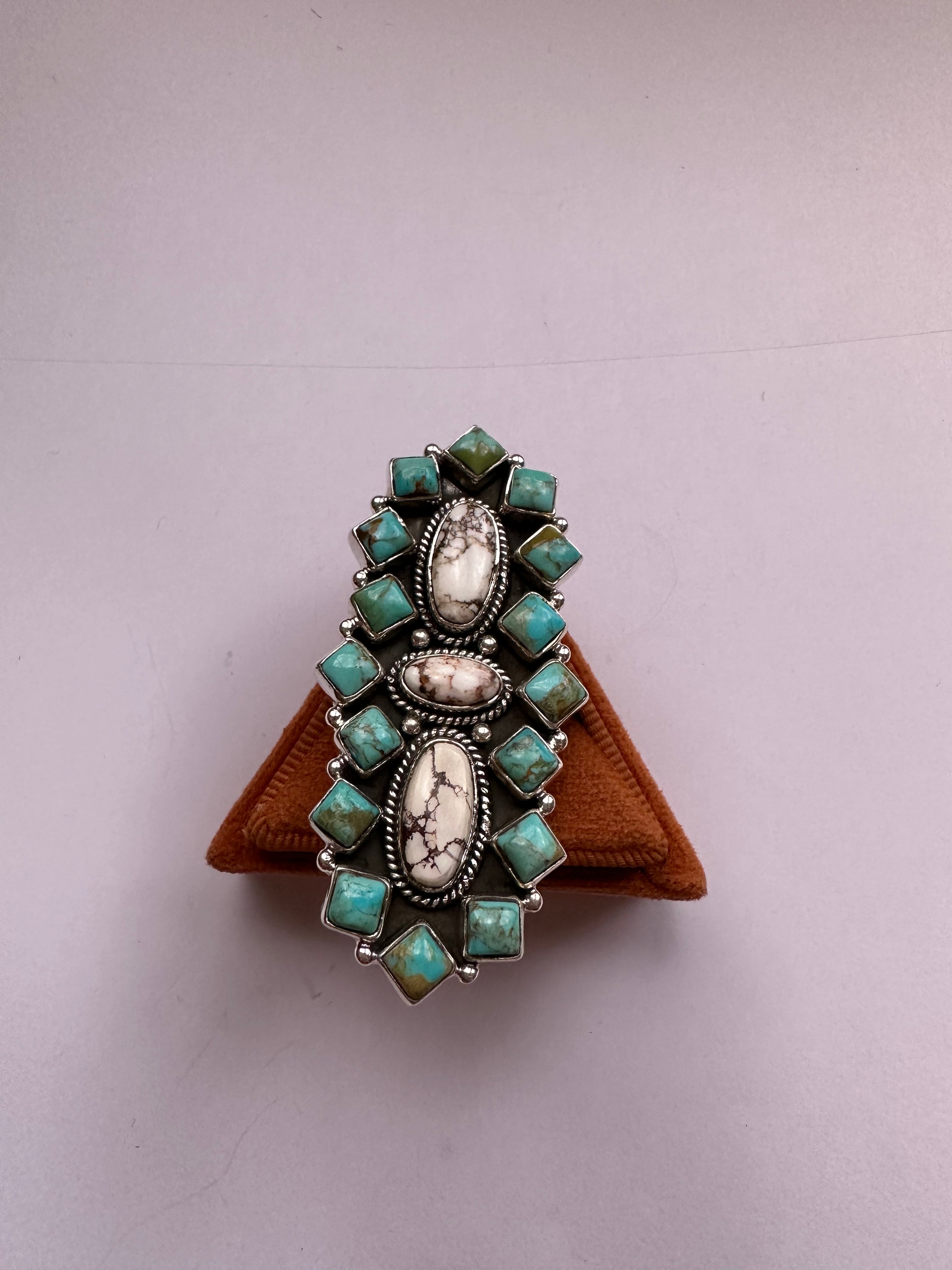 Beautiful Sterling Silver, Wild Horse & Turquoise Adjustable Ring